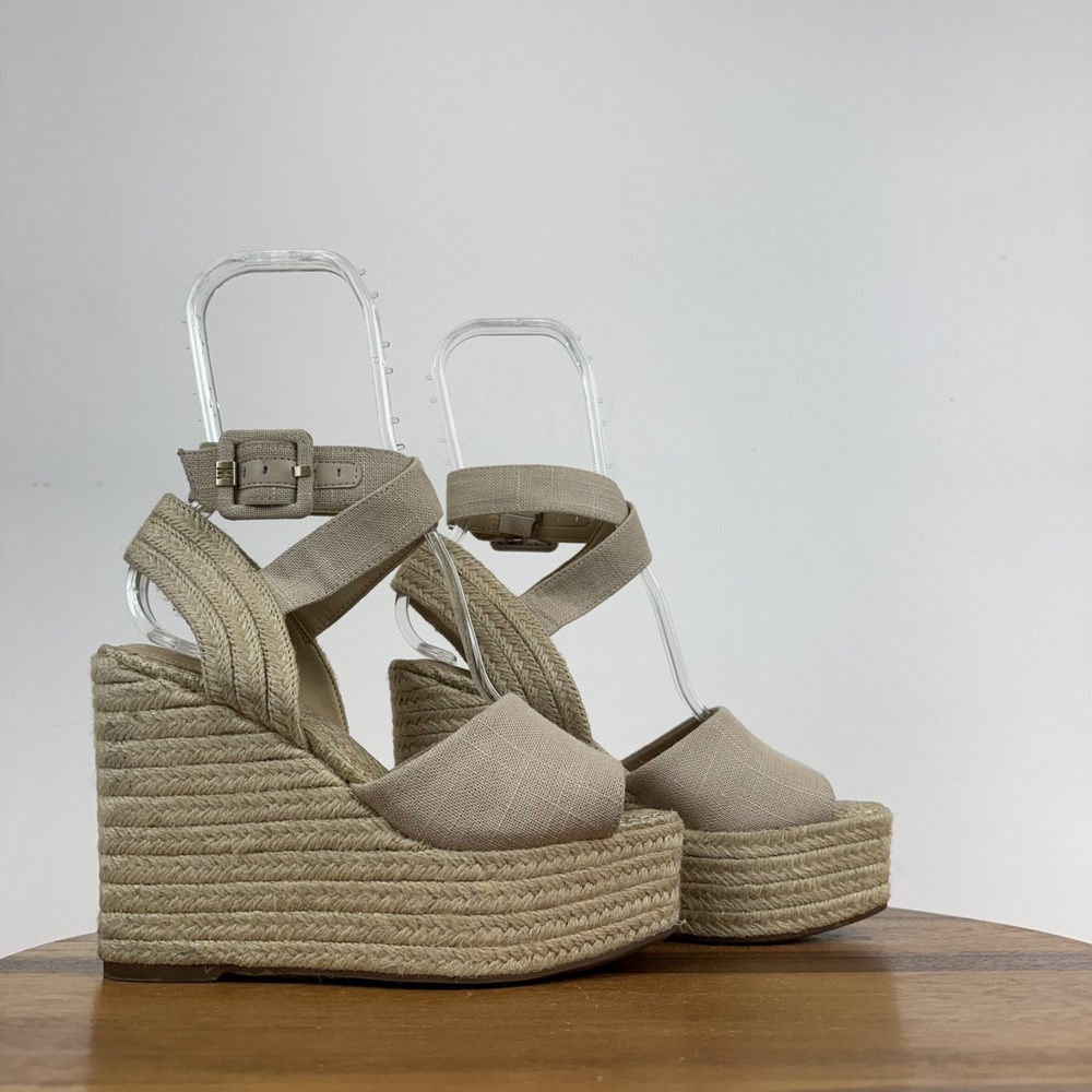 Womens Sam Edelman Vada Weave Espadrille Beige Wedge Heeled Sandals Size 7 M GUC